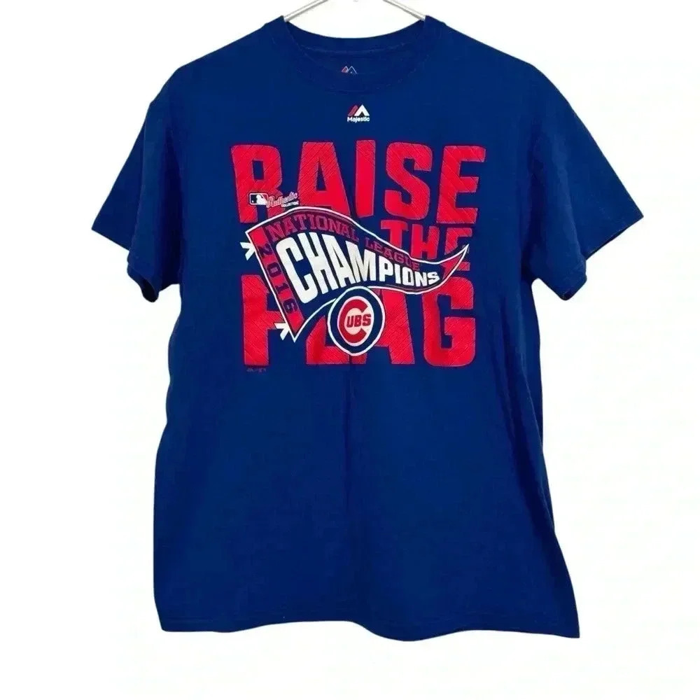 MAJESTIC Mens Chicago Cubs 2016 NL Champs Medium Raise The Flag Baseball T-Shirt